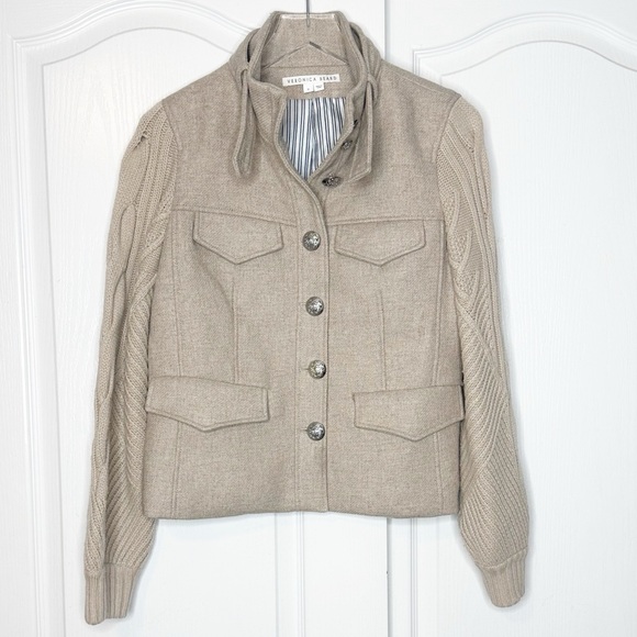 Veronica Beard Arshia Wool Blend Jacket Oatmeal Cable Knit Sleeves Size 6 - Picture 5 of 16
